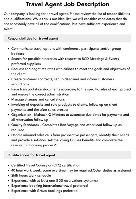 Travel Agent Job Description Velvet Jobs Travel Agent Job Description Velvet Jobs