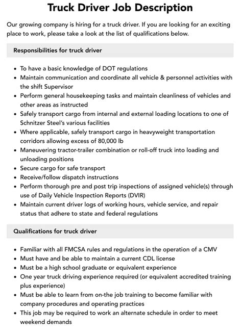 Truck Driver Job Description Truck Driver Duties Truck Driver Truck Driver Job Description Truck Driver Duties Truck Driver