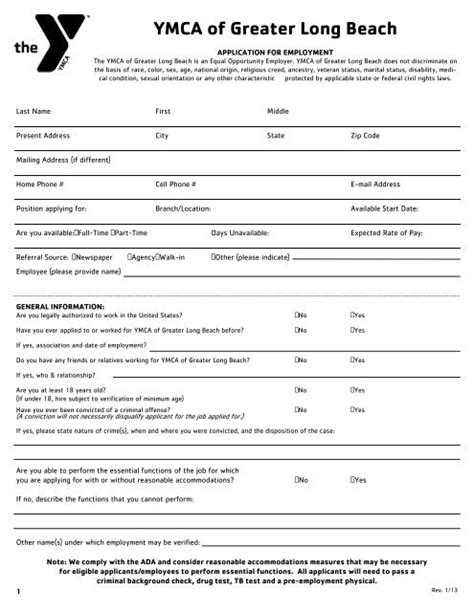 Ymca Job Application